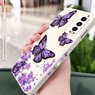 เคสโทรศัพท์มือถือซิลิโคน ป้องกันรอบด้าน ลายผีเสื้อ สีม่วง สําหรับ Redmi 9T