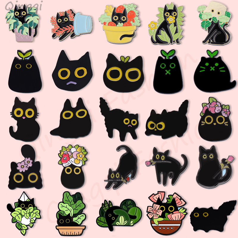 น่ารัก ตาโต แมว เคลือบ หมุด ดอกไม้ น่ารัก เข็มกลัด เข็มกลัด เข็มกลัด ปกเสื้อ การ์ตูนสัตว์ เครื่องประดับ กระเป๋าเป้สะพายหลัง ป้าย ของขวัญสําหรับเด็ก เพื่อน