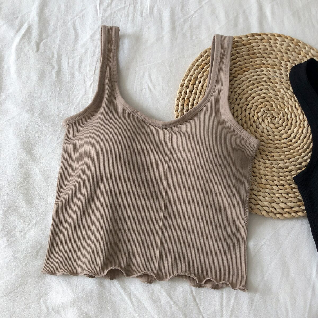 ฤดูร้อนเกาหลีรุ่น Slim-Fit สีทึบด้านบนไม่มีแหวนเหล็กหน้าอก Pad สั้นแขนกุด Tube Camisole ผู้หญิง ราคา ถูกที่สุด ดีลบีเคเค แกลเลอรีภาพที่ 7