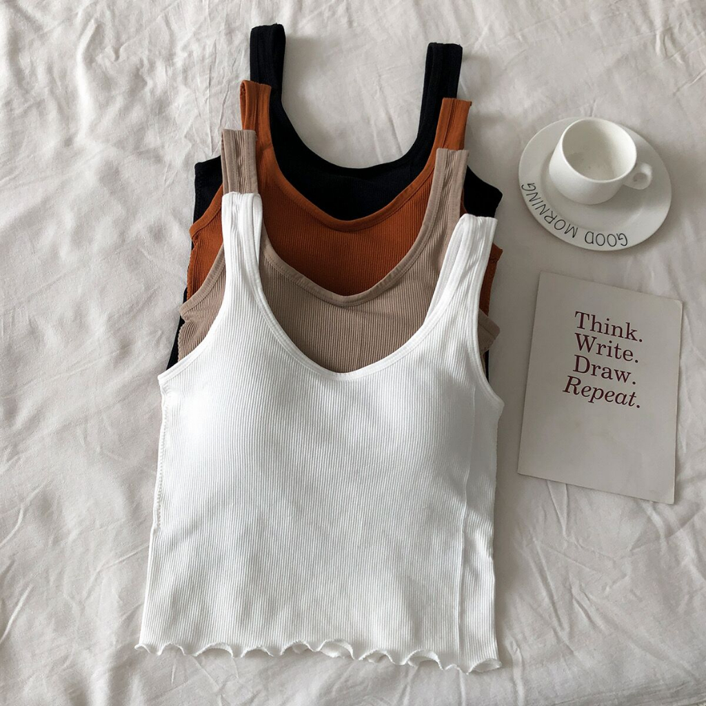 ฤดูร้อนเกาหลีรุ่น Slim-Fit สีทึบด้านบนไม่มีแหวนเหล็กหน้าอก Pad สั้นแขนกุด Tube Camisole ผู้หญิง ราคา ถูกที่สุด ดีลบีเคเค แกลเลอรีภาพที่ 3