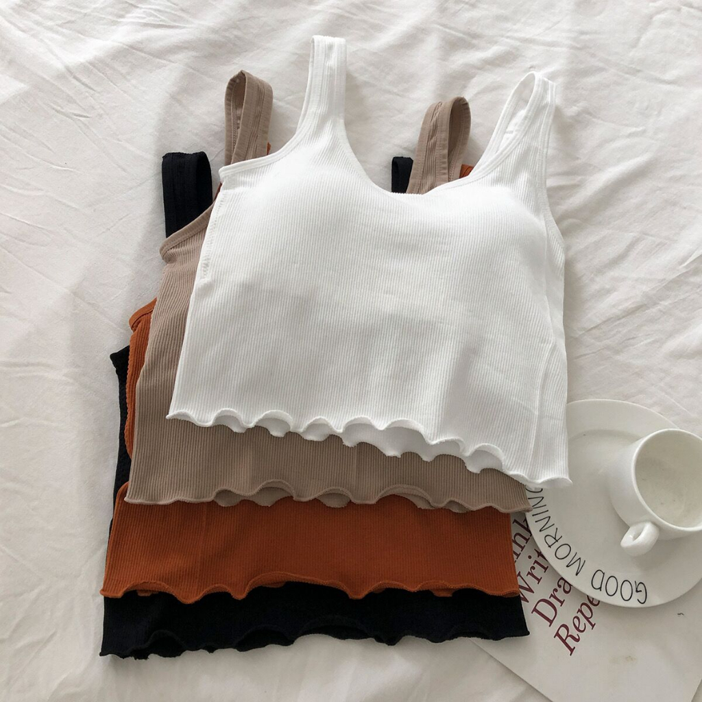 ฤดูร้อนเกาหลีรุ่น Slim-Fit สีทึบด้านบนไม่มีแหวนเหล็กหน้าอก Pad สั้นแขนกุด Tube Camisole ผู้หญิง ราคา ถูกที่สุด ดีลบีเคเค แกลเลอรีภาพที่ 4