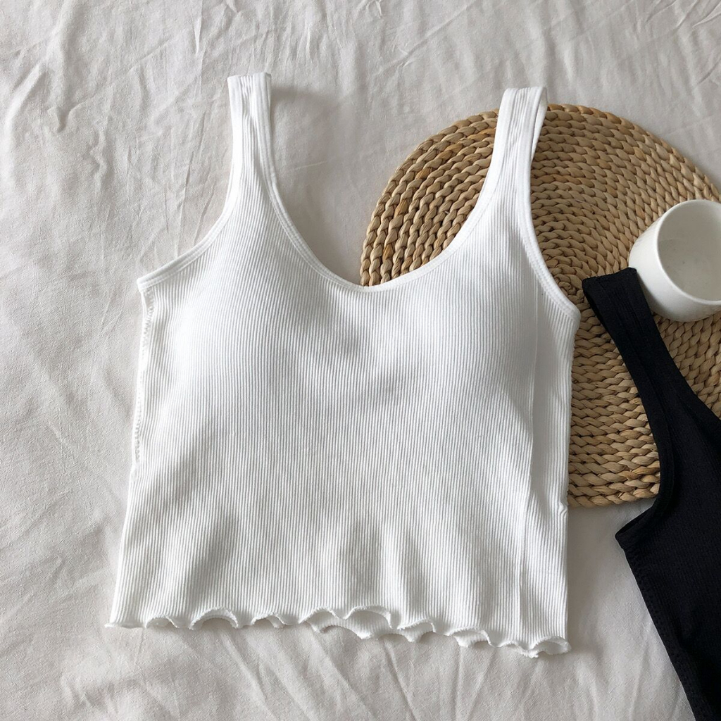 ฤดูร้อนเกาหลีรุ่น Slim-Fit สีทึบด้านบนไม่มีแหวนเหล็กหน้าอก Pad สั้นแขนกุด Tube Camisole ผู้หญิง ราคา ถูกที่สุด ดีลบีเคเค แกลเลอรีภาพที่ 6