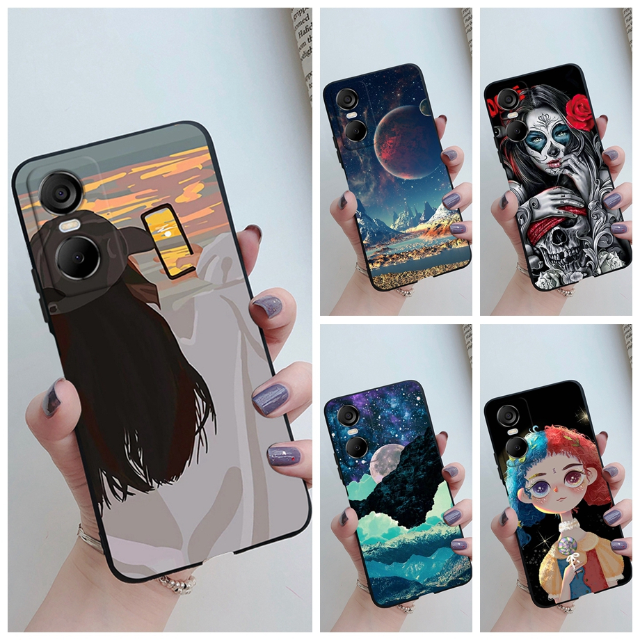 Tecno POP 6 Pro BE8 เคสซิลิโคนอ่อนนุ่มสีดําพิมพ์ปลอกสําหรับ Tecno POP6 Pro