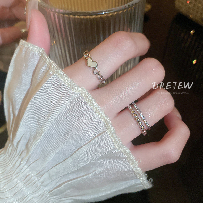 DREJEW ใหม่ ไล่ระดับ รูปหัวใจ เปิด แหวน คุณภาพสูง อารมณ์ แหวน เครื่องประดับ การออกแบบอเนกประสงค์ ผู้หญิง