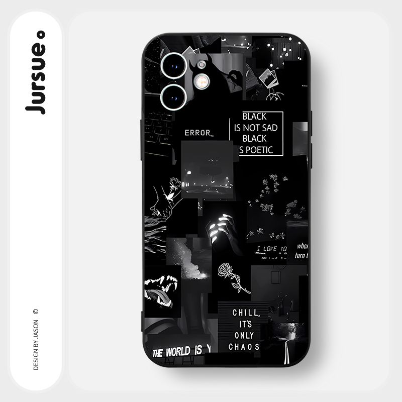 JURSUE เคสไอโฟน เคสซิลิโคนนุ่มกันกระแทกน่ารักตลก เคสโทรศัพท์ สีดำ Compatible for iPhone 16 15 14 13 12 11 Pro Max SE 2020 X XR XS 8 7 Plus พลัส Y3338