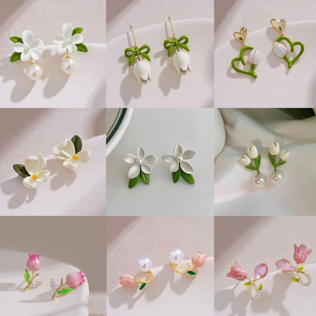 Gardenia ต่างหูเคลือบ เครื่องประดับ สําหรับผู้หญิง