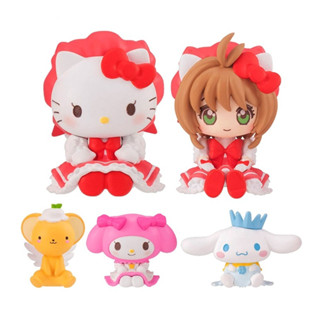 โมเดลฟิกเกอร์ PVC อนิเมะญี่ปุ่น Captor Sakura Kinomoto Sakura Hello Kitty Cinnamoroll Cerberus My Melody ของเล่นสําหรับเด็ก 5 ชิ้น ต่อชุด