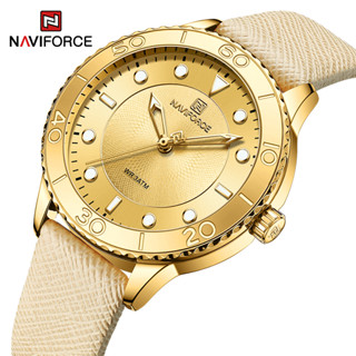 Naviforce 5020 นาฬิกาข้อมือ สายหนัง กันน้ํา สีทอง หรูหรา เรียบง่าย สําหรับผู้หญิง