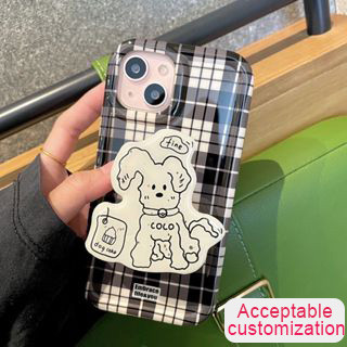 เคสโทรศัพท์มือถือ ลายการ์ตูนลูกสุนัข พร้อมขาตั้ง สไตล์เกาหลี สําหรับ  iPhone XR/11/12Pro/13Pro Max/14Plus