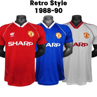 เสื้อกีฬาแขนสั้น ลายทีมชาติฟุตบอล Man United Man UTD 1988-1990 ชุดเหย้า เยือน คุณภาพสูง สไตล์เรโทร สําหรับผู้ชาย ไซซ์ S-2XL