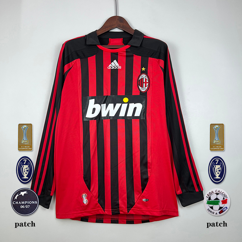 2007/08 AC Milan Home Long Sleeve Jersey Vintage Jersey Soccer Jersey Size S-2XL * KAKA 22