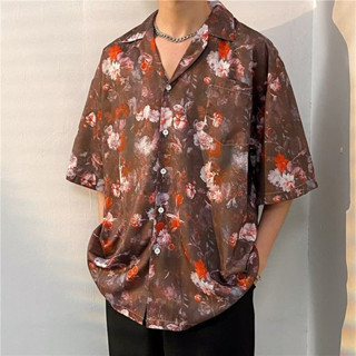 เสื้อเชิ้ตแขนยาวผู้ชายลายดอกไม้ฮาวาย oversized เสื้อสงกรานต์ Hawaii style korea งานร้านตัดเองนำเทรน