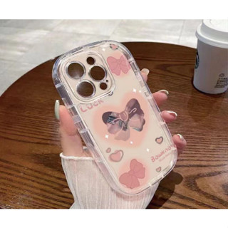 เคสโทรศัพท์มือถือแบบใส แต่งโบว์ หัวใจ สีชมพู สําหรับ Iphone 11 11ProMax 13 13ProMax X XR 12 12ProMax 14 14Pro 14ProMax