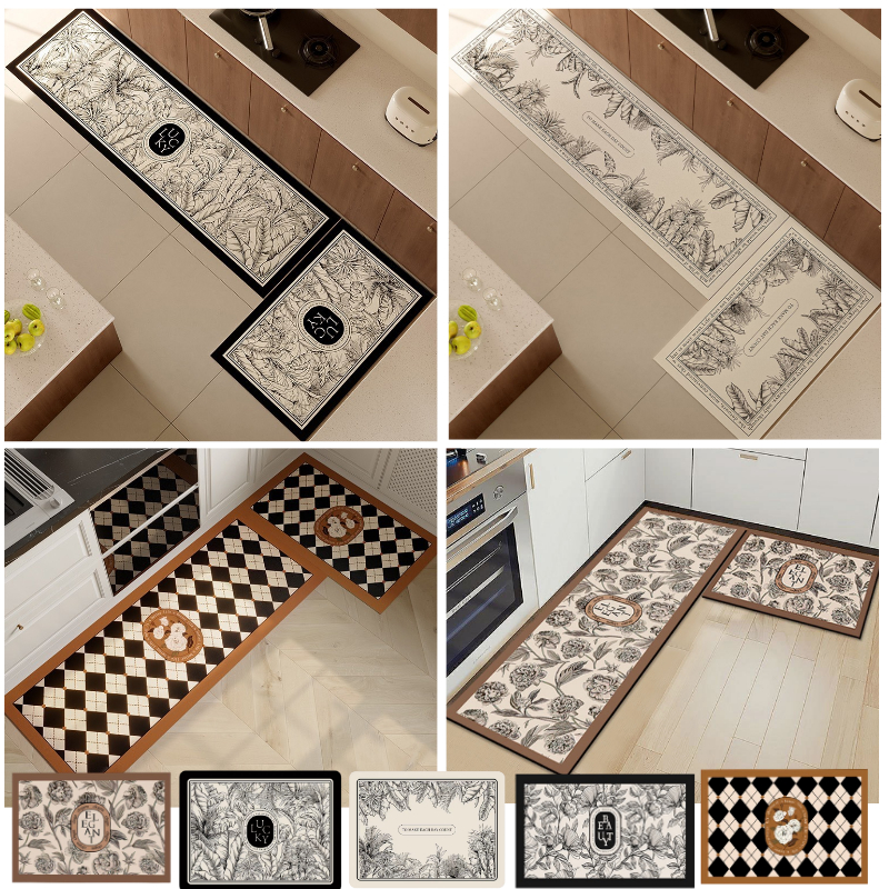 พรมห้องครัว แนวโน้ม ดูดซับลื่นและทำความสะอาดง่าย ผ้าปูพื้น ขนาด40x60cmถึง50x160cm พรมกันลื่น วัสดุกำมะหยี่คริสตัลและดินเบา พรมครัว พรมห้องน้ำ