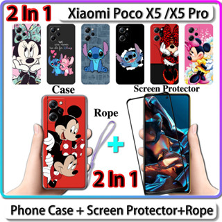 2 IN 1 เคส สําหรับ Xiaomi Poco X5 Poco X5 Pro เคส พร้อมกระจกนิรภัยโค้ง เซรามิค ป้องกันหน้าจอ การออกแบบที่แข็งแกร่ง และมินนี่