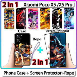 2 IN 1 เคส สําหรับ Xiaomi Poco X5 Poco X5 Pro เคส พร้อมกระจกนิรภัยโค้ง เซรามิค ป้องกันหน้าจอ นารูโตะ และการออกแบบ One Piece