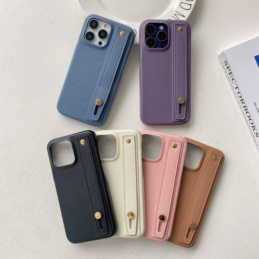 Cross Grain สายรัดข้อมือขาตั้งซองหนังสําหรับ iPhone 16 15 14 Pro Max 16 Plus ฝาครอบกันกระแทกแบบแข็ง