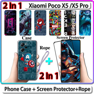 2 IN 1 เคส สําหรับ Xiaomi Poco X5 Poco X5 Pro เคส พร้อมกระจกนิรภัย โค้ง เซรามิก ป้องกันหน้าจอ การออกแบบฮีโร่