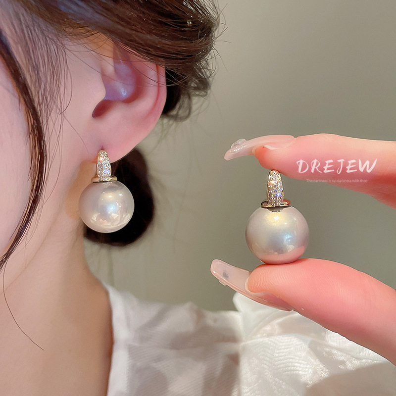 DREJEW ใหม่ zircon pearl ear buckle ภาษาฝรั่งเศสคำอารมณ์เรียบง่ายต่างหูแฟชั่น OL ต่างหูผู้หญิง 2