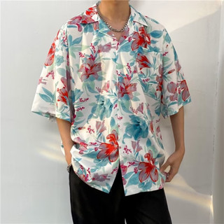 เสื้อฮาวาย ลายดอกไม้ ผ้านิ่มใส่สบาย เสื้อเชิ้ตสไตล์เกาหลี เสื้อสงกรานต์ Hawaii style korea งานร้านตัดเองนำเทรน