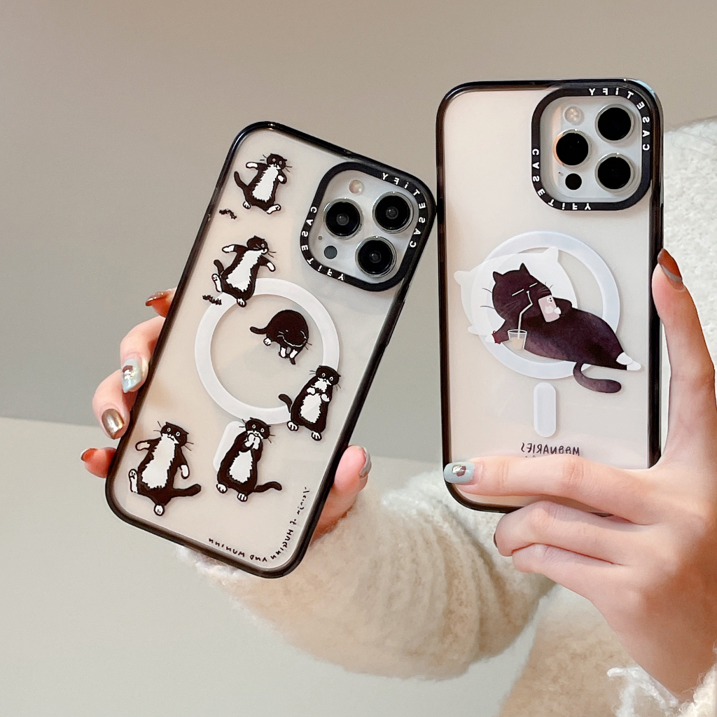 Black cat CT อะคริลิคฝาครอบแม่เหล็กสําหรับ iphone 11 12 13 14 15 16 17 air plus promax เคสป้องกัน