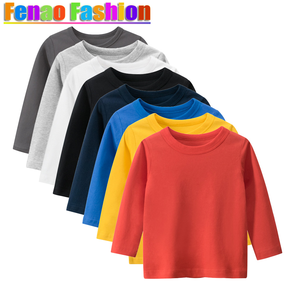 เสื้อยืดแขนยาว ผ้าฝ้ายแท้ สีพื้น สําหรับเด็กผู้ชาย อายุ 1-9 ปี