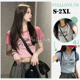 Fulllove เสื้อครอปแขนหยัก ผ้าล่อง สีสวย ฟรีไซส์  y2k