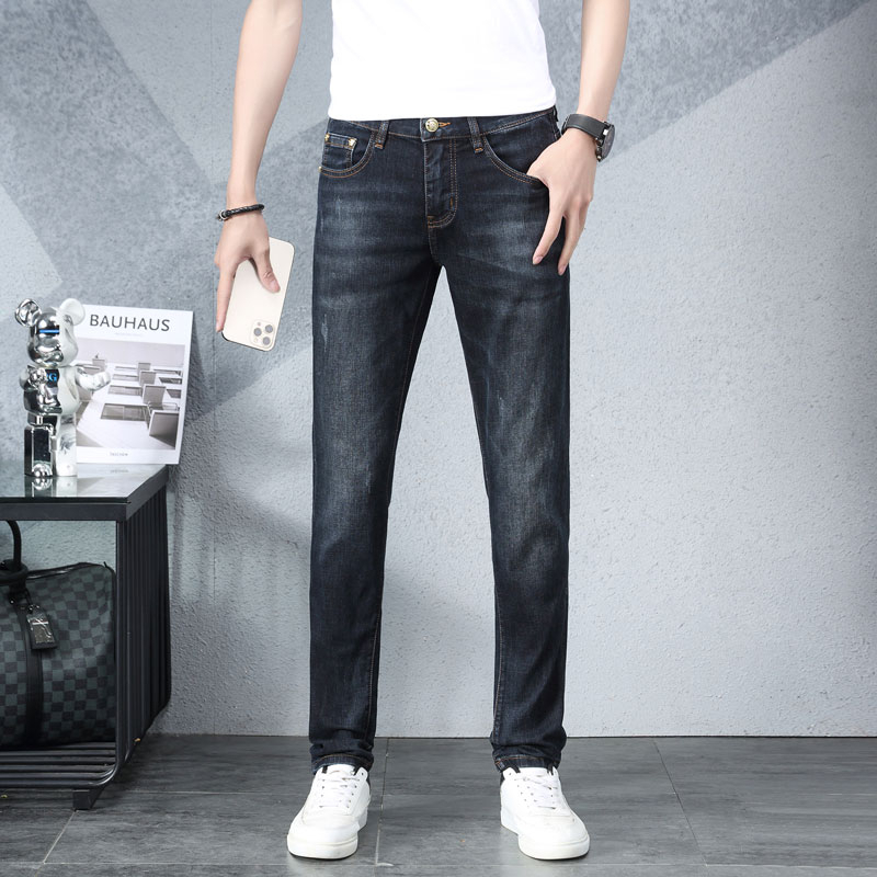 896 บาท แฟชั่น Vintage Man Slim Fit Jeans วินเทจสีเข้มยืดผ้าบาง ๆ แบรนด์ออกแบบกางเกงยีนส์ผู้ชาย Men Clothes