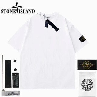 เสื้อยืดคอกลม แขนสั้น พิมพ์ลาย Stone Island สีพื้น สไตล์สตรีท สําหรับผู้ชาย และผู้หญิง