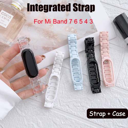 อะคริลิคเรซิ ่ นสายนาฬิกาสําหรับ Xiaomi Mi Band 8/7/6/5/4/3 สําหรับ Xiaomi Mi Band7 สร ้ อยข ้ อมือ PC เลียนแบบเซรามิคเรซิ ่ นสําหรับ Xiaomi Band8 พร ้ อมกรณี