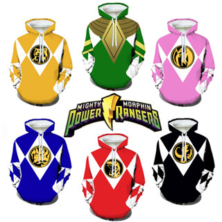 เสื้อกันหนาว มีฮู้ด พิมพ์ลายอนิเมะ Power Rangers 3 มิติ สําหรับผู้ชาย และผู้หญิง