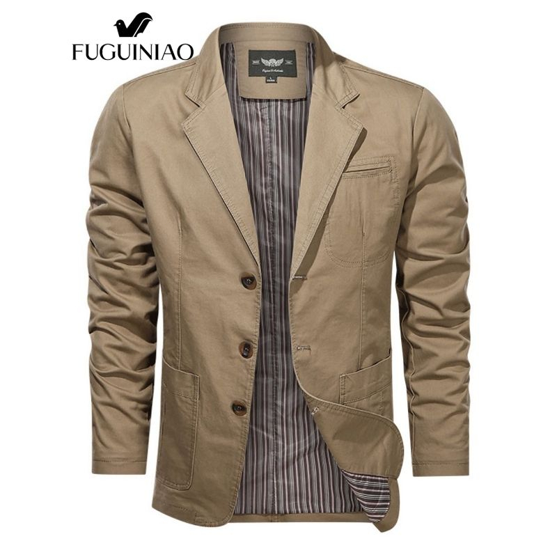 Fuguiniao เสื้อแจ็กเก็ตสูทลําลอง ทรงสลิมฟิต สําหรับผู้ชาย