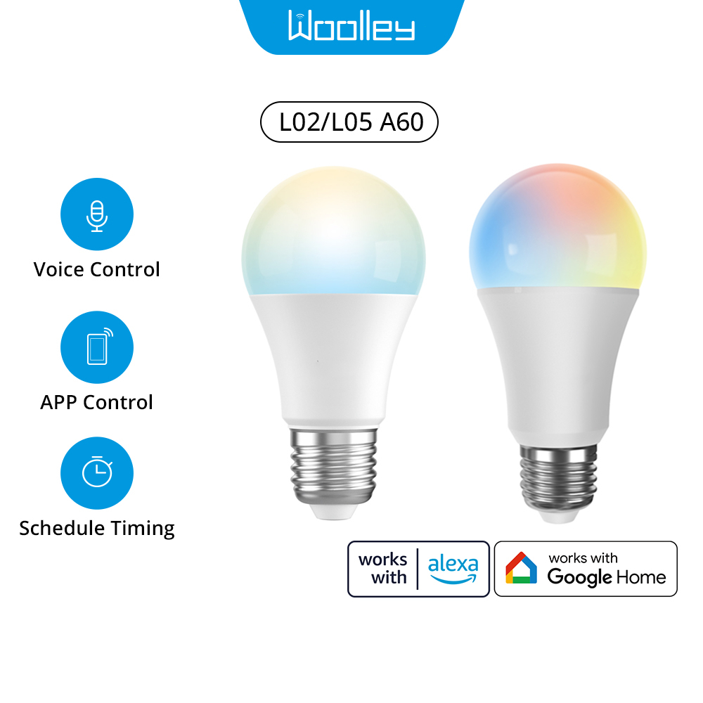 Woolley L02/L05 A60 หลอดไฟอัจฉริยะ Wifi E27 LED RGB หรี่แสงได้ หลากสี เปลี่ยนสีได้ ควบคุมด้วยแอพ Alexa Google Home