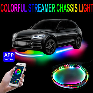12v RGB ใต้รถ LED แถบไฟใต้แสง ยืดหยุ่น เพลง ตกแต่งด้านล่าง บรรยากาศโคมไฟแชสซี