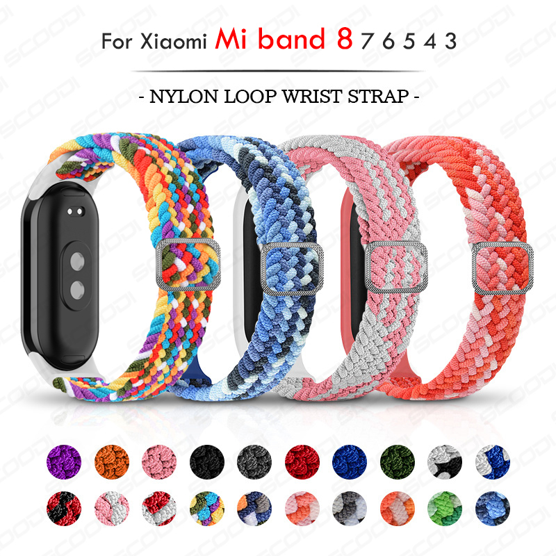Braided Solo Loop สายไนลอนสําหรับ Xiaomi Mi band 9 8 สร้อยข้อมือยางยืด miband 7 6 5 4 3 NFC สายรัดข้อมือแบบปรับได้