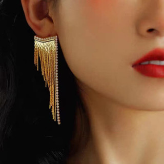 ต่างหูพู่ยาว สีทอง แฟชั่นสําหรับผู้หญิง 2023