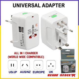 【จัดส่งรวดเร็ว】ALL-IN-ONE อะแดปเตอร์ซ็อกเก็ตชาร์จ USB 2 พอร์ต CN USA AUS EU UK MX