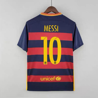 เสื้อกีฬาแขนสั้น ลายทีมชาติฟุตบอล Barcelona MESSI NEYMAR JR SUAREZ 15-16 ชุดเหย้า คุณภาพสูง สไตล์เรโทร