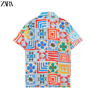 Zara เสื้อเชิ้ตแขนสั้น พิมพ์ลาย ลําลอง แฟชั่นฤดูร้อน สําหรับผู้ชาย และผู้หญิง