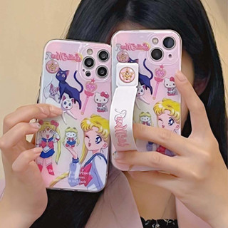 เคสโทรศัพท์มือถือแบบแข็ง กันกระแทก ลายการ์ตูนเซเลอร์มูนน่ารัก พร้อมสายคล้องข้อมือ พับได้ หรูหรา สําหรับ iPhone 14ProMax 11 12PROAMX 13PROMAX