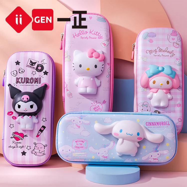 Sanrio กระเป๋าดินสอ EVA สองชั้น หนัง PU ลายการ์ตูนกบ kuromi น่ารัก สําหรับเด็กนักเรียน