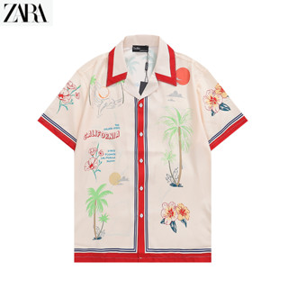 Zara เสื้อเชิ้ตแขนสั้น พิมพ์ลาย ลําลอง แฟชั่นฤดูร้อน สําหรับผู้ชาย และผู้หญิง