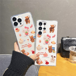 การ์ตูนน่ารัก สตรอเบอร์รี่ Kitty ซองโทรศัพท์ Samsung Galaxy S23 Ultra S23 Plus S22 Ultra S22 Plus S21Ultra S21Plus S20Ultra S20Plus S21FE Note20Ultra A14 A13 A32 A53 A73 A52S A23 A22 A54 5G Case เคสโทรศัพท์ใหม่ ความโปร่งใส TPU ป้องกันการตก เคสมือถือซัมซุง