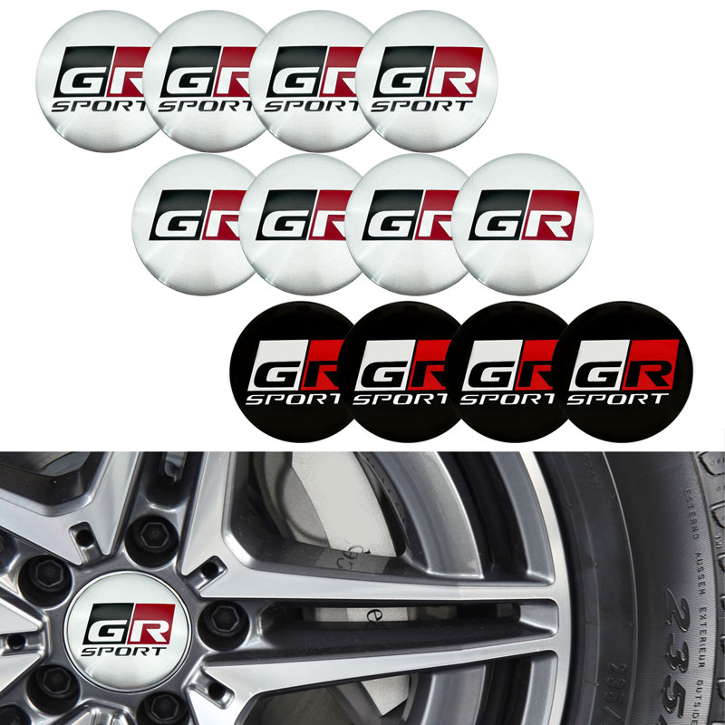 4pcs 56mm รถศูนย์ล้อสติกเกอร์ Hub Cap GR Sport Emblem Badge สําหรับ Toyota HV YARiS Corolla Prius Camry RZ RC RS C-HR