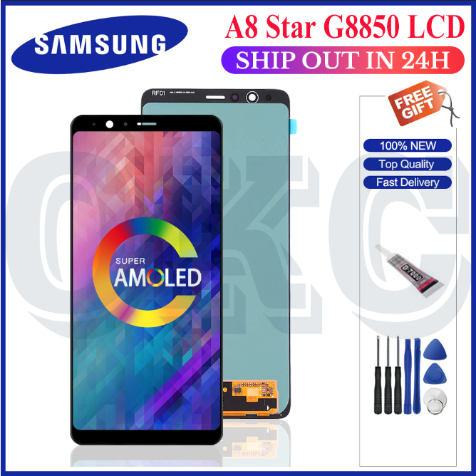 AMOLED สําหรับ Samsung Galaxy A8 Star G8850 จอแสดงผล LCD Touch Screen Digitizer Assembly ชุด G885F G