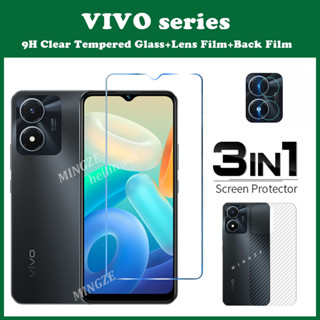 3in1 ฟิล์มกระจกนิรภัยกันรอยหน้าจอ แบบใส สําหรับ vivo Y02 Y15s Y15A Y21T Y02s Y35 Y16 Y22s Y33s Y20i vivo V27e V27 5G V25e V25 V23 V23e 5G