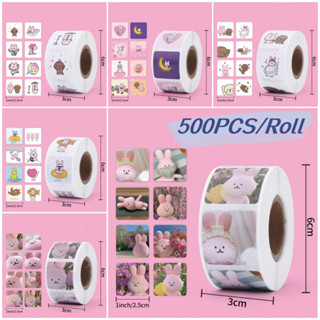 500 ชิ้น / ม้วน ทรงกลม สัตว์น่ารัก กระต่ายสีชมพู ปาร์ตี้ กาว Diy สติกเกอร์ปิดผนึก อัลบั้มไดอารี่ การ์ตูน ฉลาก ตกแต่ง