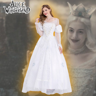 พร้อมส่ง ชุดเดรสกระโปรงคอสเพลย์ Alice in Wonderland White Queen สีขาว สไตล์ยุโรป อเมริกัน สําหรับแต่งกาย