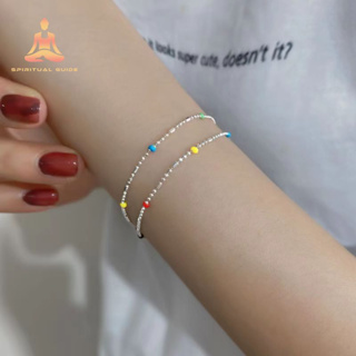 สร้อยข้อมือเงิน เกรด S925 ประดับลูกปัดสีรุ้ง เหมาะกับของขวัญวันเกิด สําหรับผู้หญิง