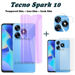 Tecno Spark 10 กระจกนิรภัย Tecno Spark 10 ตัวป้องกันหน้าจอ Tecno Spark 10 ตัวป้องกันเลนส์กล้อง แบบเต็มหน้าจอ เคลือบด้าน ความเป็นส่วนตัว ฟิล์มด้านหลัง คาร์บอนไฟเบอร์ 3In1